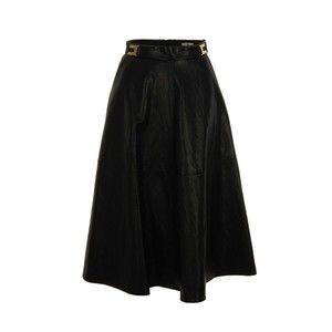 Elisabetta Franchi Craquelé Skirt With Logo Details – Black - NWT